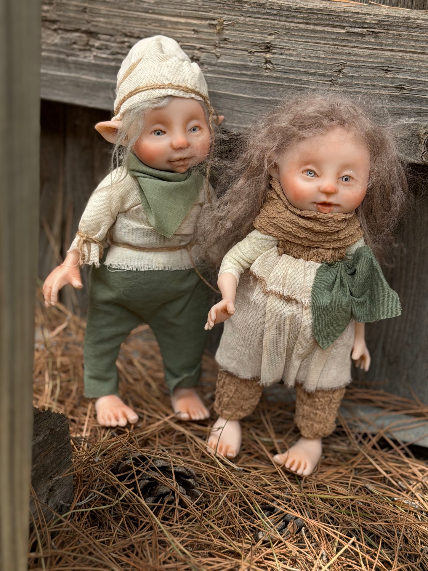 The Twin Forest Keepers, OOAK Handmade Elf Pair | One-of-a-Kind Forest Guardians