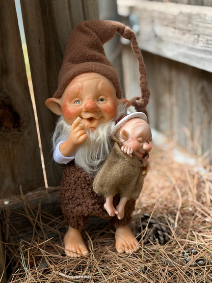The Woodland Keepers – Keeper of New Beginnings | OOAK Handmade Forest Elf with Baby