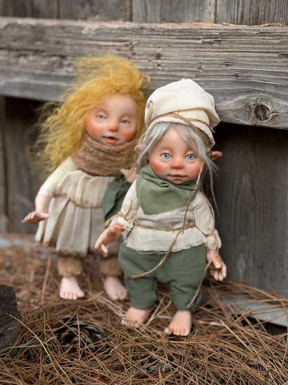 The Twin Forest Keepers, OOAK Handmade Elf Pair | One-of-a-Kind Forest Guardians