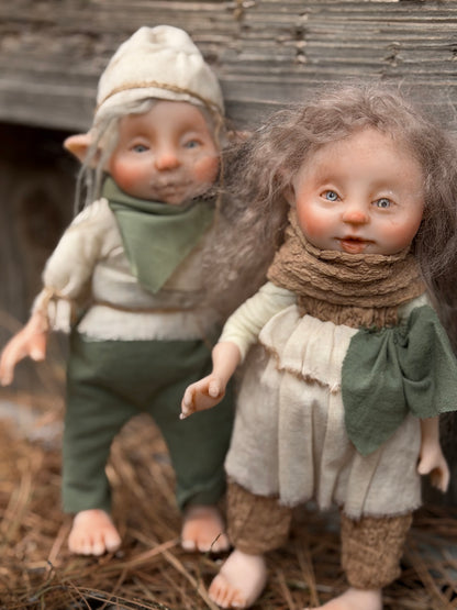 The Twin Forest Keepers, OOAK Handmade Elf Pair | One-of-a-Kind Forest Guardians
