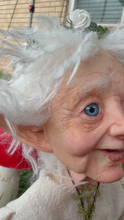 Gisela guardiana del bosque profundo, duende anciana de las flores y secretos del bosque
